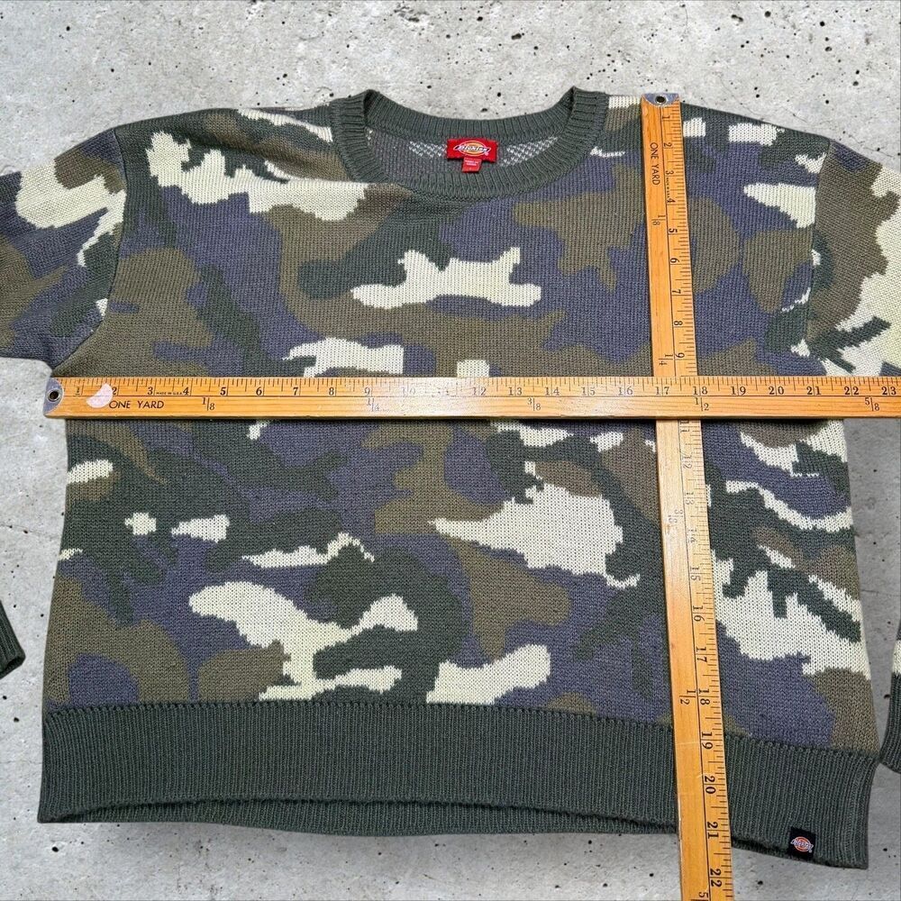 Dickies Girl Camo Knit Sweater Green Pullover Crewneck Acrylic Size L - Picture 9 of 10